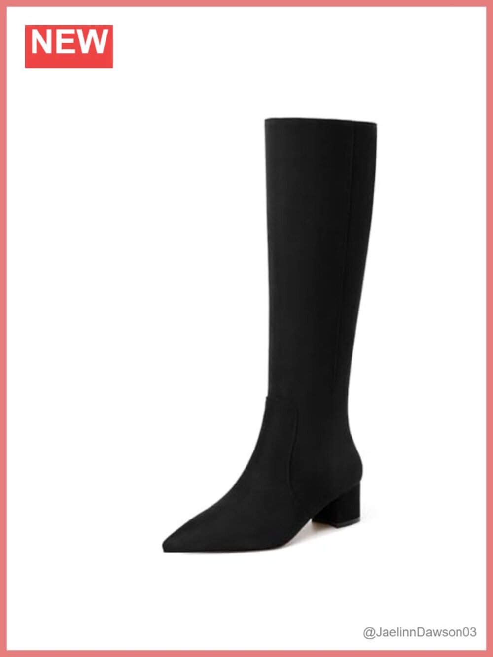 Women's Suede Knee High Boots Low Heel Pointed Toe Zip